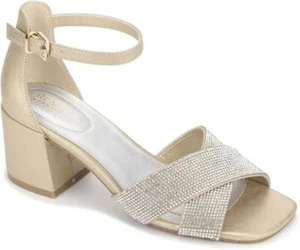 Kenneth Cole Reaction Women's Mix X-Band Jewel Heeled Sandal Soft Gold Size 7.5 - Picture 1 of 4