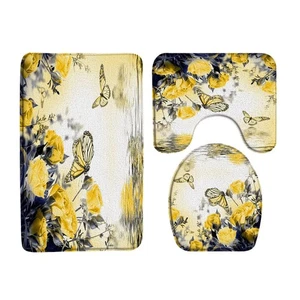 3 Stück Badteppiche Blume Schmetterling Badematte Gelb Rose Floral Spa See Flügel... - Bild 1 von 2