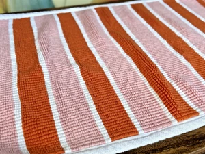 Anthropologie Bath Mat Pink / Orange Stripe 21” X 34" Tufted Sutton Cotton - Picture 1 of 11