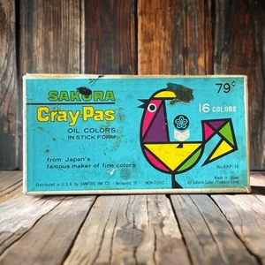 Vintage Sakura Cray-Pas Oil Pastels 16 Colors Box Japan Sanford XKP-16 Complete - Picture 1 of 8