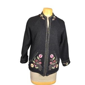 Icelandic Design Womens Large Zip Up 100% Wool Cardigan Floral Embroidered Y2K - Picture 1 of 14