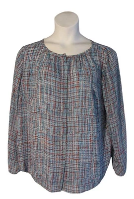 Talbots 1X Blue Red White Patterned Flowing Blouse Shirt Top - Image 1 of 3