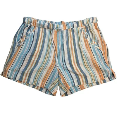 Pantalones Cortos BRIGGS Mezcla de Lino Para Mujer Talla Grande Vertical Rayas Azul Naranja Blanco Foto 1 de 4