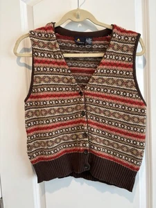 VTG LizSport Knit Sweater Vest Cotton Blend Boho Western Grannycore Women’s S - Picture 1 of 3