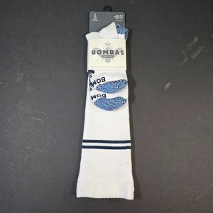 Bombas Socks White Blue Compression 15-20 mmHg Unisex Large Over the Calf NWT - Picture 1 of 8