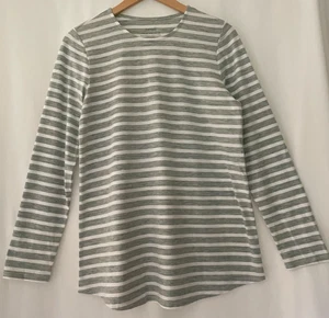 J Jill Pure Jill Shirttail Tee Shirt Top Neu mit Etikett Gr. S grau-weiß gestreift Print - Bild 1 von 6