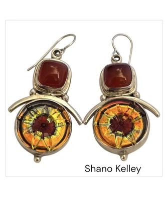 获奖 Shano Kelley 复古纯银 Carnelian Murano 玻璃耳环 — 第 1/4 张图片