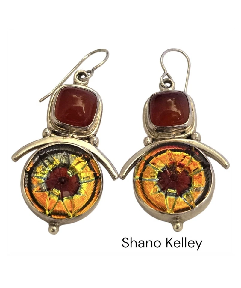 Pendientes Shano Kelley Vintage Plata Esterlina Cornalina Cristal Murano Foto 1 de 4