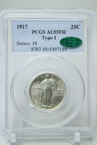 1917 Standing Liberty Quarter Type 1 25C PCGS AU55FH Green CAC Blast White #7139 - Picture 1 of 4
