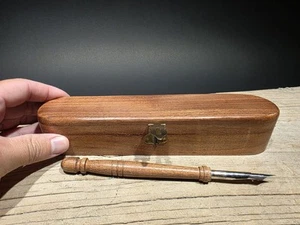 8" Antique Style Writing Pen Box With Turned Wood Calligraphy Dip Pen - Picture 1 of 19