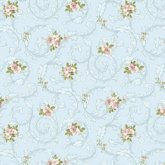 Marcus Fabric Floral Scroll Sky  Cotton Fabric by the yard, 1/2 yard - Image 1 of 1