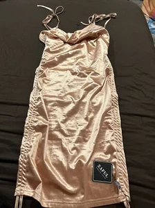 NWT ZAFUL Forever Young Burnished Gold Strappy Bodycon Dress Shirred Sides Med. - Picture 1 of 6