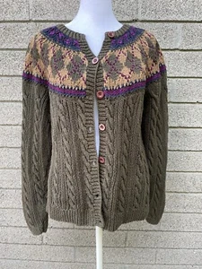 VTG Pendleton Knockabout Argyle Knit Button Cardigan Large Green Barn Ski Fisher - Picture 1 of 11