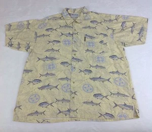 Columbia Men's Shirt Nautical Fish Pattern Rayon/Cotton Pocket Missing Size Tag - Imagen 1 de 9