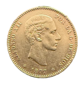 Spanien 1877 (77) Gold 25 Pesetas UNC Alfonso XII - Bild 1 von 2