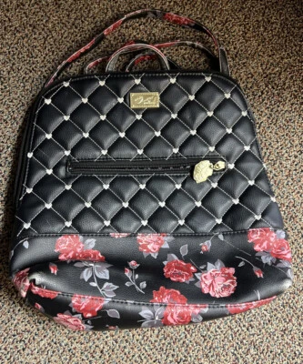 Betsey Johnson Backpack Quilted Black Red Floral Multicolor w Straps - Image 1 of 4