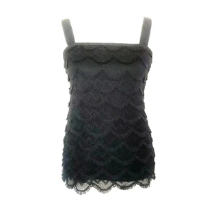 Ann Taylor Top schwarz S Wimpern Fransenspitze gerahmt gehäkelt abgestuft ärmellos - Bild 1 von 6