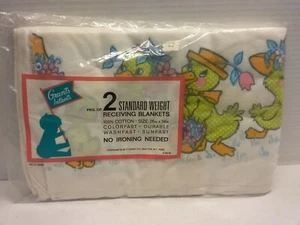VTG BABY RECEIVING BLANKETS 2 PACK NOS 26 X 34 GRANTS INFANTS COTTON DUCKS NEW - Picture 1 of 16