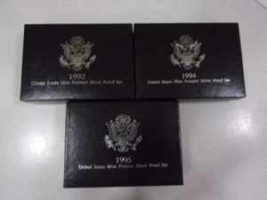 1992,1994, 1995 United States mint premier silver proof sets w/COA & Display Box - Picture 1 of 5