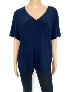 NWT! NEW JOSEPH RIBKOFF Size US 22 2XL UK 24 Navy Blue Gold Studs Top Blouse - Picture 1 of 10