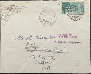 1949(?) Italy #C123 on cover to US; "missent to Santa Clara, Calif" marking *d - Picture 1 of 2