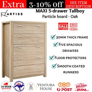 Artiss 5 Chest of Drawers Tallboy Dresser Table Bedroom Storage Cabinet Cupboard - Picture 1 of 12