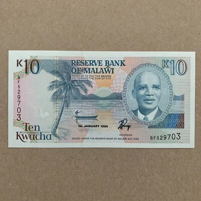 Malawi 10 KWACHA 1994 Dr. Banda Barco Gallo UNC Malawi Moneda Mundial Foto 1 de 3