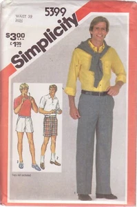 SIMPLICITY PATTERN 5399 SIZE 39 WAIST MEN'S SHORTS 2 LTHS & PANTS UNCUT - Picture 1 of 2