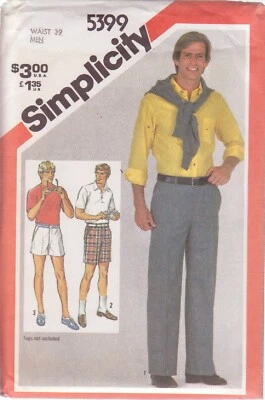 SIMPLICITY PATTERN 5399 SIZE 39 WAIST MEN'S SHORTS 2 LTHS & PANTS UNCUT - Image 1 of 2