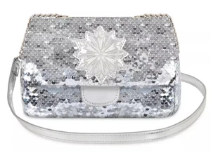Frozen Disney Reversible Sequin Silver Girls Compact Handbag Purse Snowflake NEW - Picture 1 of 8