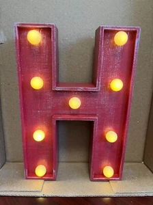 Letter Lighted Sign, Light Up Alphabet Letter 9 3/4" High Wooden RED Letter H - Picture 1 of 3