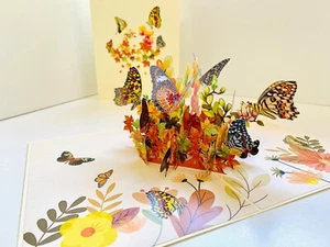 Origami Pop Cards Butterflies Resting on Autumn Leaves Pop Card Happy Birthday - Picture 1 of 12
