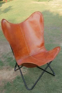 Retro Handmade Vintage Brown Genuine Leather Butterfly Chair (Only Cover) - Picture 1 of 7