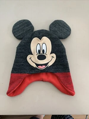 Disney Mickey Mouse Tejido Vellón Forrado Gorro Gorra Sombrero Niños Negro Rojo Orejeras Foto 1 de 4