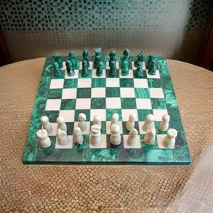 Malachit Stein Schachspiel, Marmor Edelstein Schachspiel Vintage Sammlung Geschenke - Bild 1 von 5