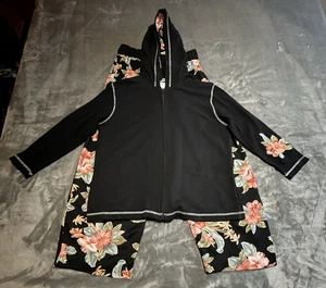 Coldwater Creek 2-teiliges Hosen- & Jacke-Set Größe PM weites Bein schwarz Foral - Bild 1 von 8