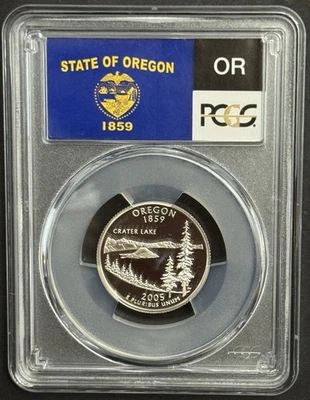 2005-S Oregon 90% SILVER Washington Quarter ~PCGS PR69DCAM State Flag Label - Image 1 of 2