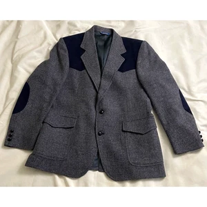 Pendleton VtgWestern Blazer Mens 42 Gray Wool Herringbone Yoke Cowboy Sport Coat - Picture 1 of 8