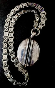 Antico medaglione e collare vittoriano in argento sterling L&D - Foto 1 di 9