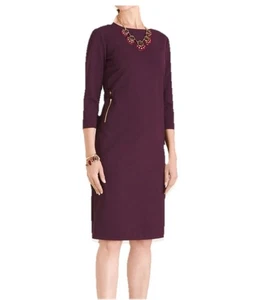 Chico's Dress small Deep Purple 3/4 Sleeves Stretch Ponte Knit Zip Pocket - Picture 1 of 7