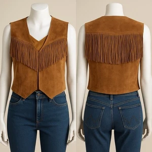 Northstyle Western Vest Large Brown Suede Leather Fringe Boho rodeo hippy ladies - Picture 1 of 9