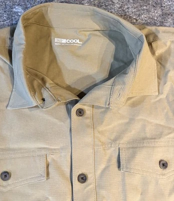 32 DEGREES COOL Shirt Mens Large Tan  Button Up Short Sleeve 100% Cotton - Image 1 of 4
