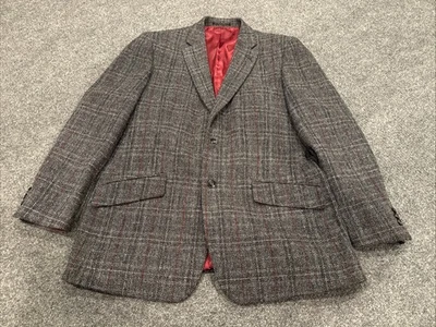 Harris Tweed Blazer Mens 44R Wool Sport Coat Gray Red Check Beautiful Vintage - Image 1 of 4