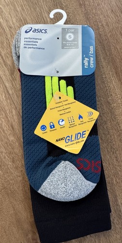 Calze donna ASICS Rally Crew nuove taglia S 6 7 5 gioco nero fluo multicolore