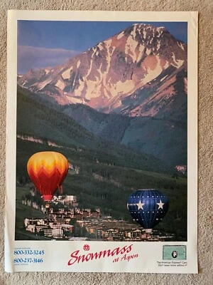 Vtg American Express Hot Air Balloon Snowmass at Aspen Mountains Travel Poster  - Image 1 of 4
