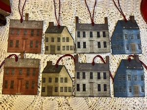 Saltbox Houses, Primitive , Linen Cardstock Hang Tags Set Of 8 - Picture 1 of 7