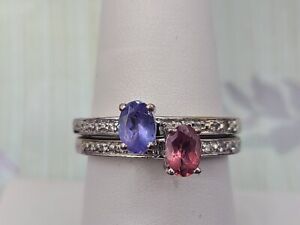 2 STS Chuck Clemency Sterling Silver 925 Tanzanite & Pink Topaz Rings sz 8