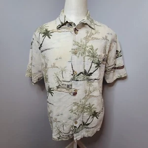Knights Sportswear Men Large White Hawaiian Shirt Palm Trees Tiki Hut S/S Cotton - Picture 1 of 15