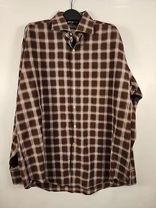 Thomas Dean Long Sleeve Button Up Mens Contrasting Trim Brown Plaid Size XL - Picture 1 of 8