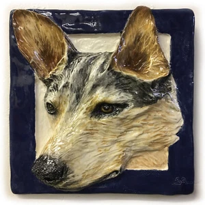 Australian Cattle Dog Tile Handmade Pet Portrait Ceramic Sondra Alexander Art - Picture 1 of 4
